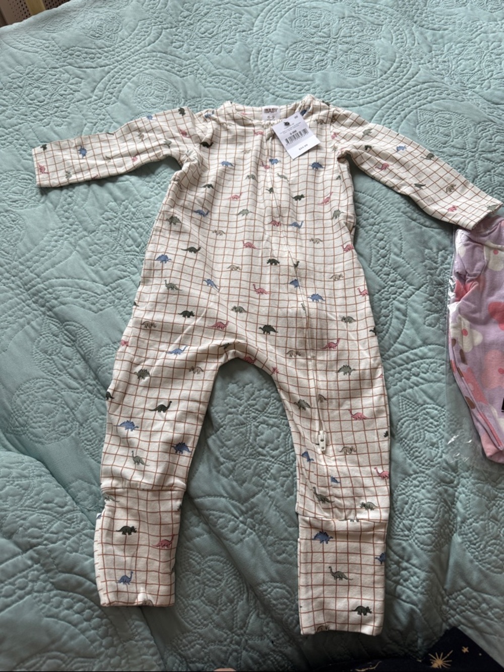 Set of 3 NWT Cotton On Pajamas- Grid, flowers and pink check. Full zip w foot